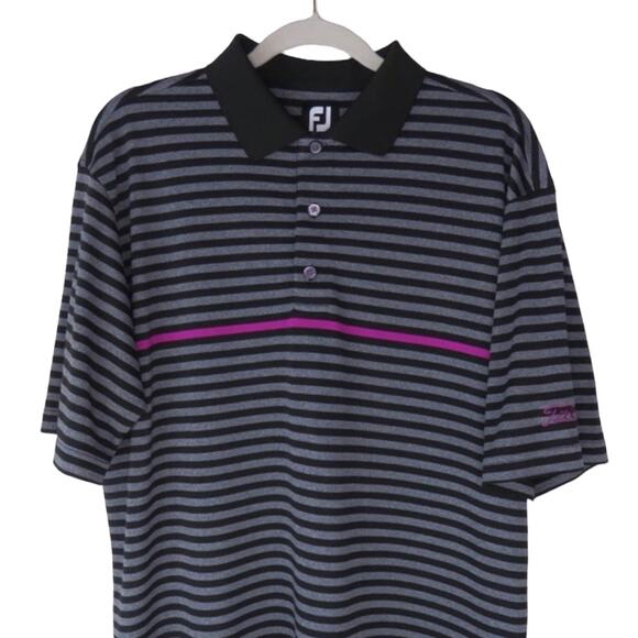 Titleist x FootJoy Black Striped Golf Polo Purple Logo Preppy Large Men's Polo - Picture 2 of 10
